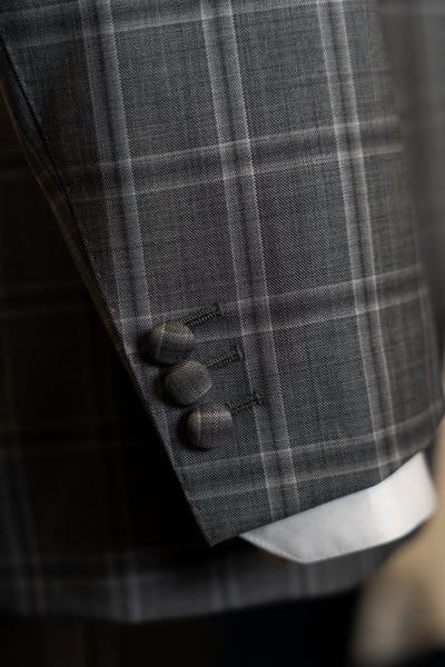 Light Grey Checkered With Black Notch Lapel Suit