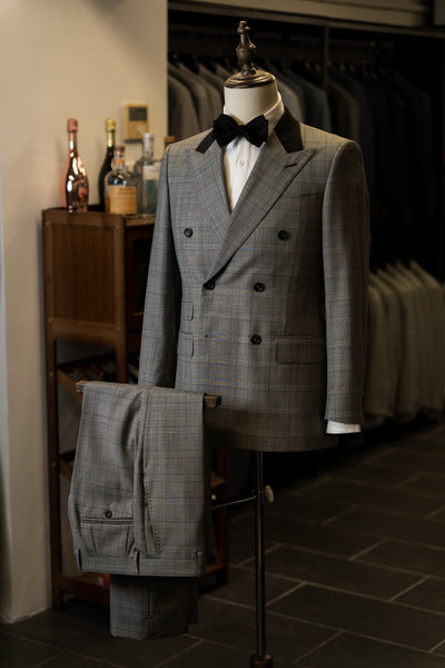 Grey Checkered Double-Breasted Suit