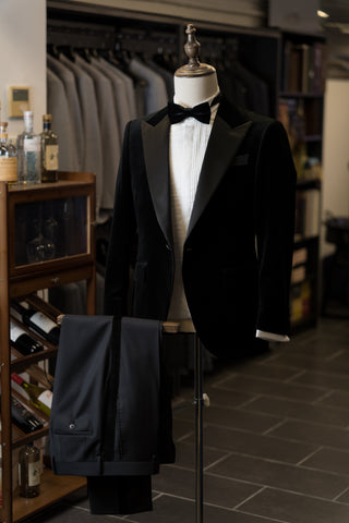 Black Velvet Tuxedo With Black Satin Peak Lapel