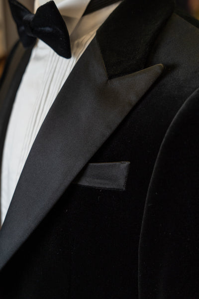 Black Velvet Tuxedo With Black Satin Peak Lapel