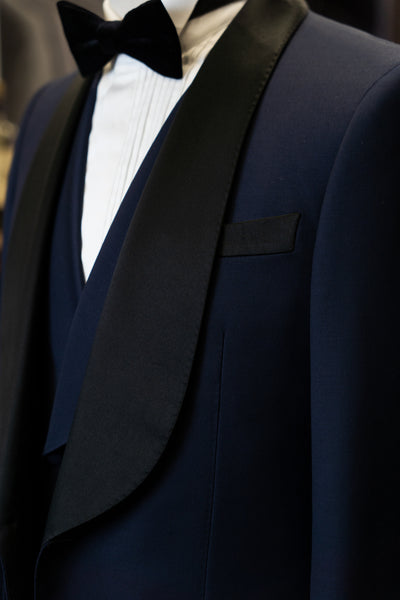Navy Tuxedo With Black Satin Shawl Lapel Suit