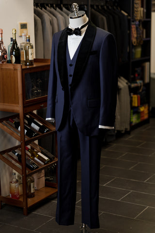 Navy Tuxedo With Black Velvet Shawl Lapel