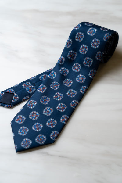 AT015NY Navy Blue Floral Tie