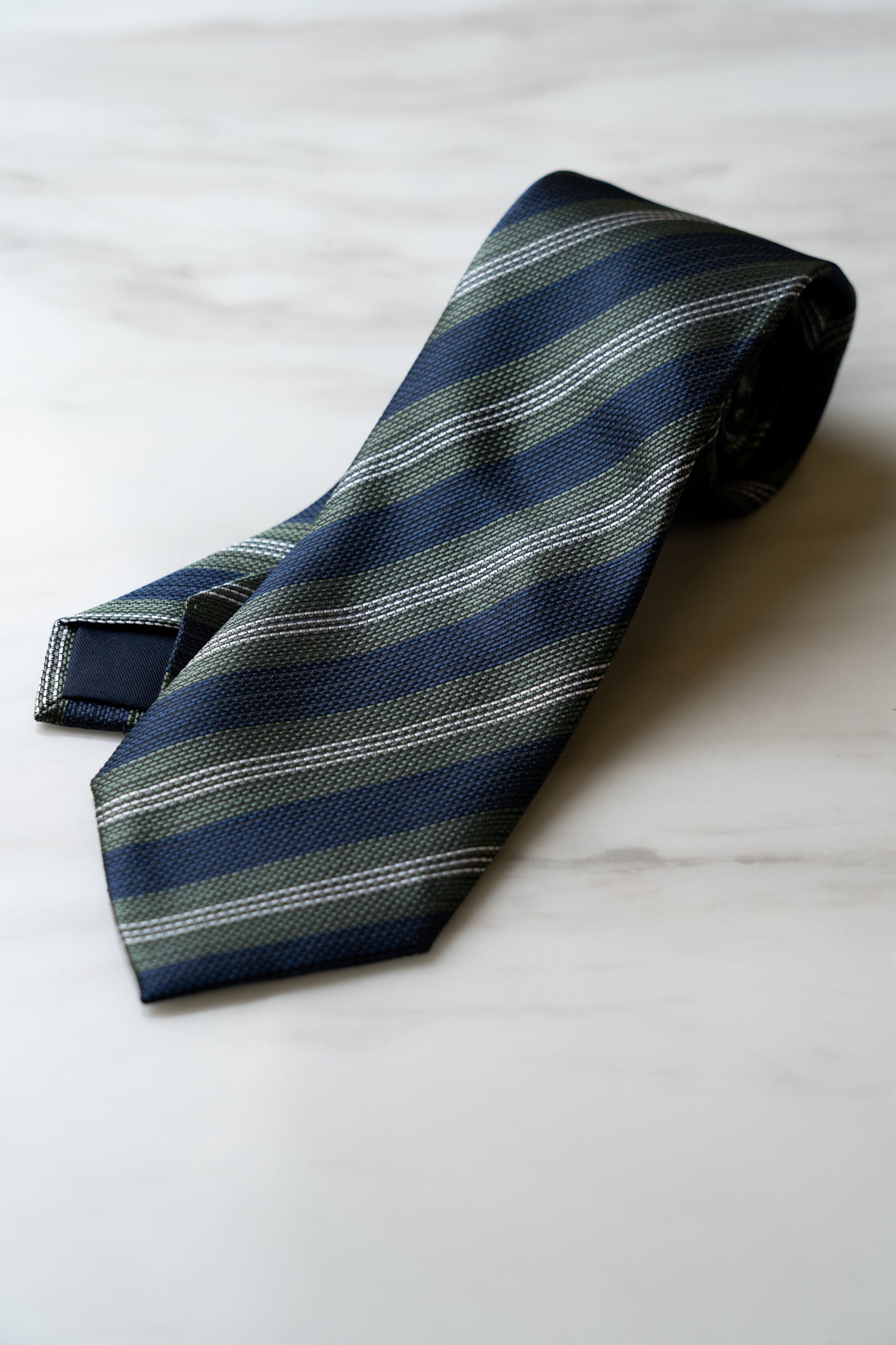 AT099BUGN Olive Green/Blue Stripe Tie