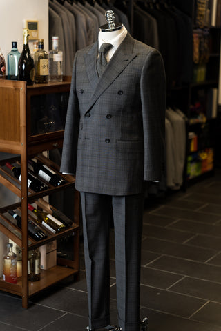 Dark Grey Checkered Double-Breasted Suit