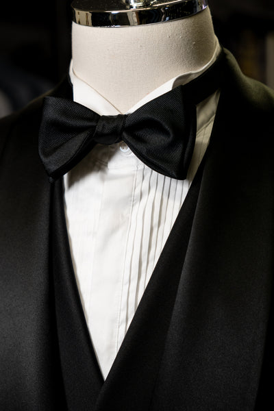 B129BK Black Satin Self Bow Tie