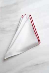 PS001WTRD White Pocket Square With Red Border