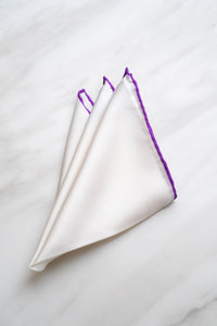 PS003WTPR White Pocket Square With Purple Border