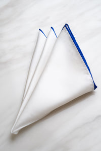 PS005WTBU White Pocket Square With Blue Border