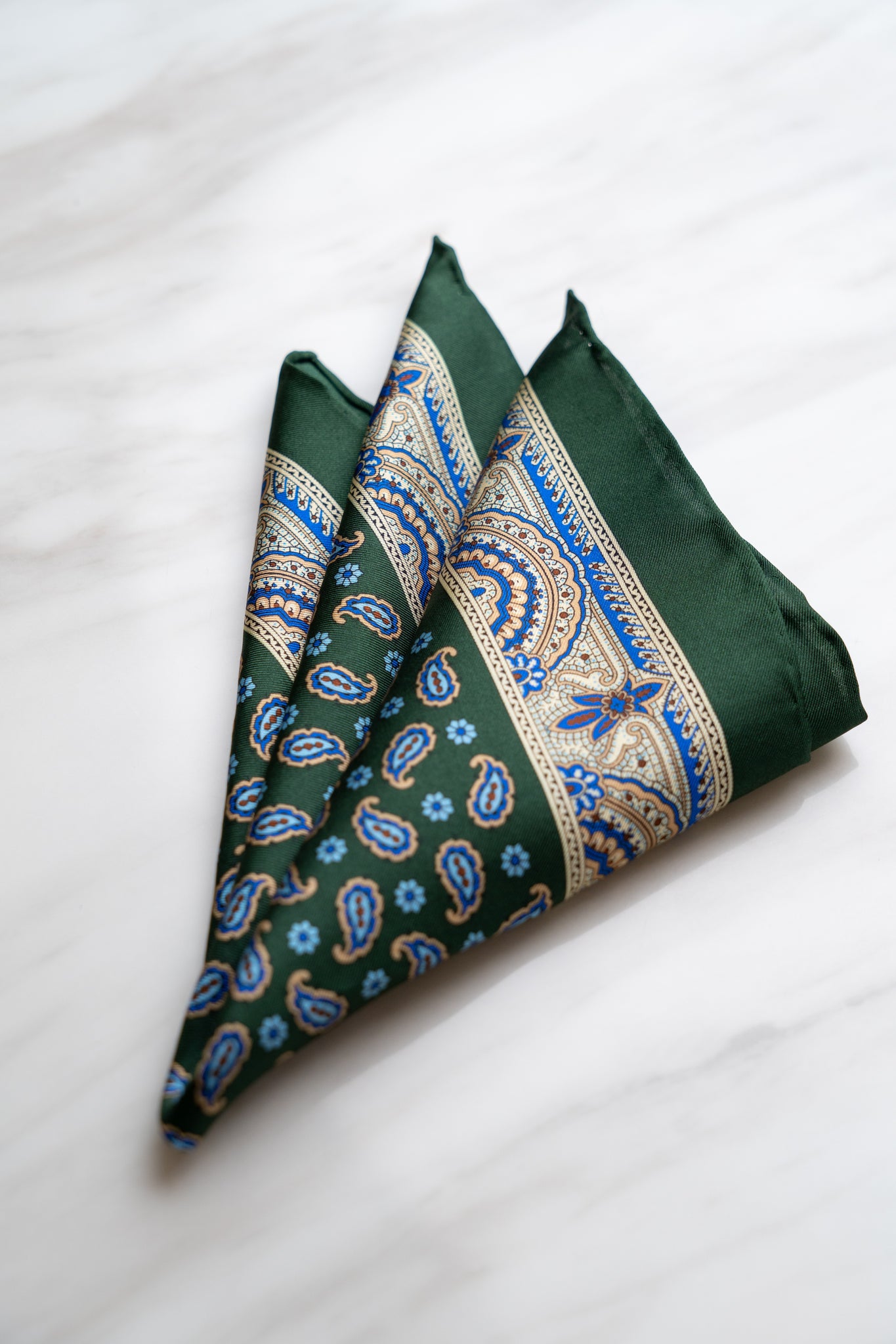 PS023GN Dark Green Pocket Squares With Paisley & Floral