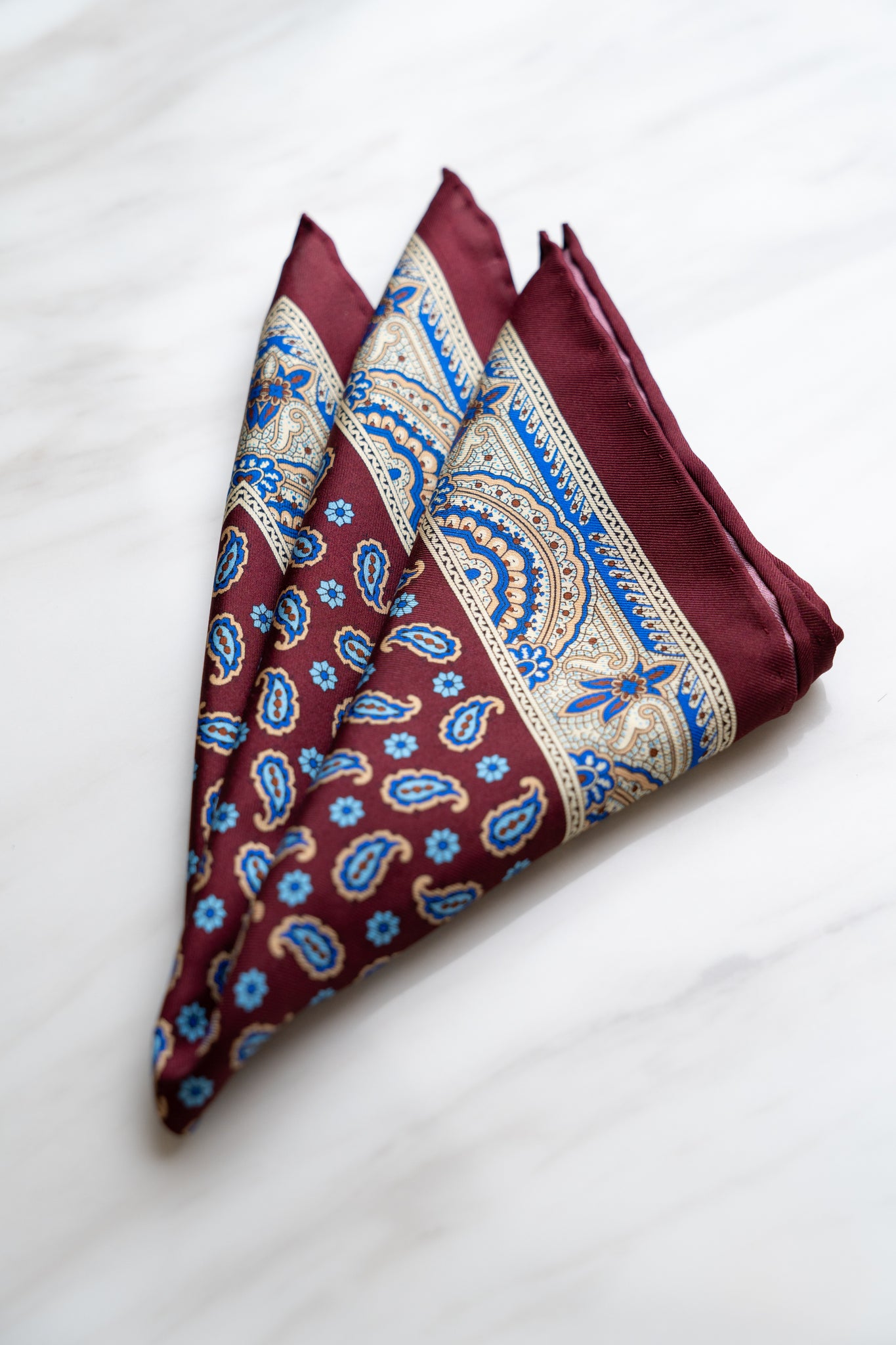 PS031RD Burgundy Red Pocket Squares With Floral And Paisley