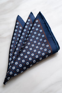 PS034BU Navy Blue Pocket Squares With Floral