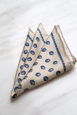 PS039BR Light Brown Pocket Squares With Blue Spiral