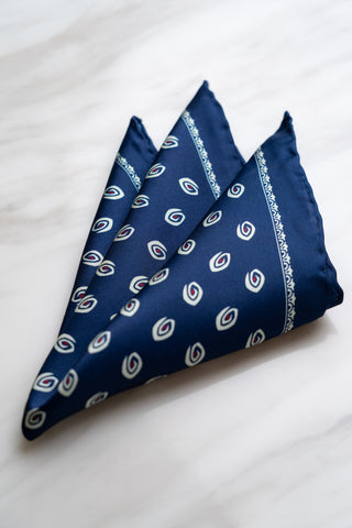 PS041BU Navy Blue Spiral Pocket Squares