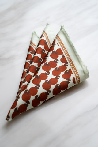 PS047WT Ivory Withe Pocket Squares With Brown Floral