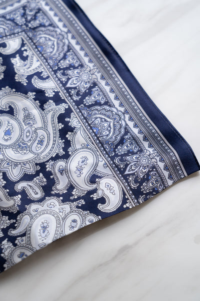 Blue Paisley & Floral Silk Scarf