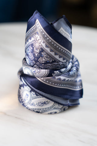 Blue Paisley & Floral Silk Scarf