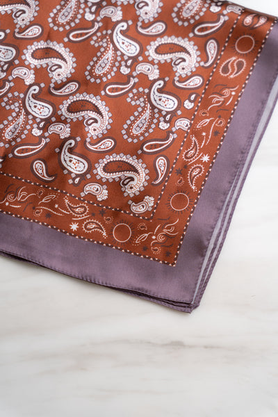 Brown Paisley Silk Scarf With Dull Brown Border