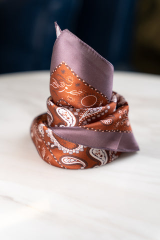 Brown Paisley Silk Scarf With Dull Brown Border