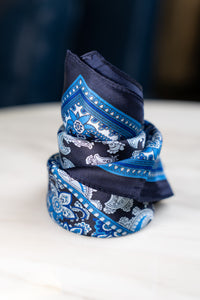 Navy Blue Paisley & Floral Silk Scarf