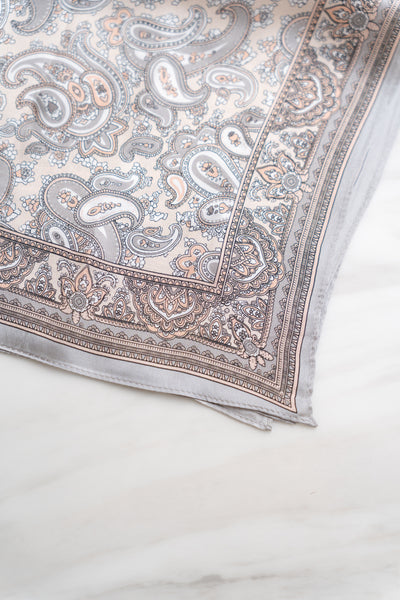 Ivory White Paisley & Floral Silk Scarf