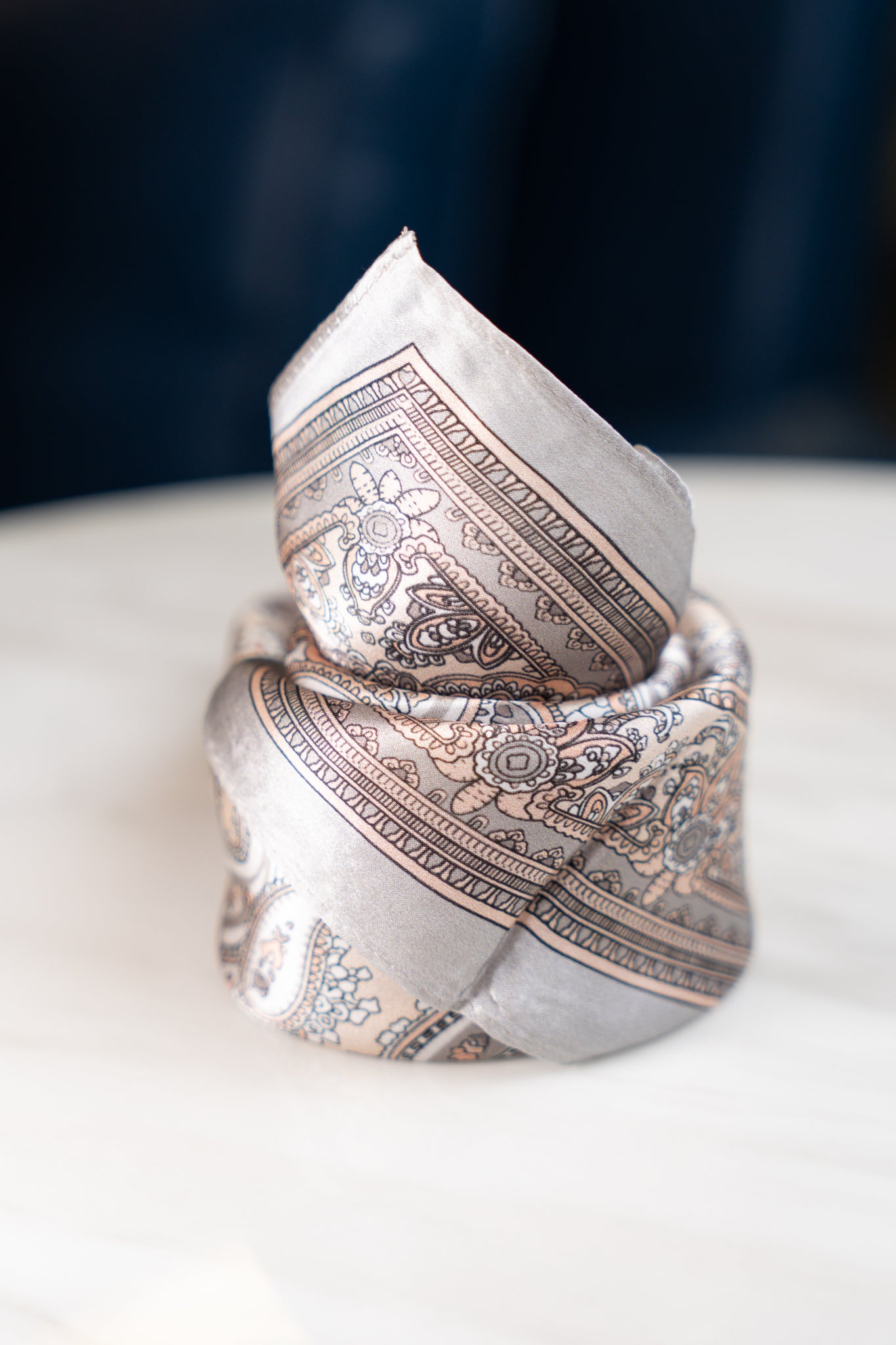 Ivory White Paisley & Floral Silk Scarf