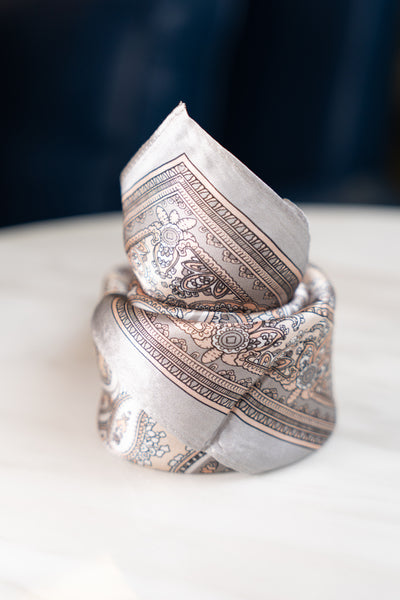 Ivory White Paisley & Floral Silk Scarf