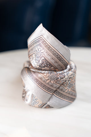 Ivory White Paisley & Floral Silk Scarf