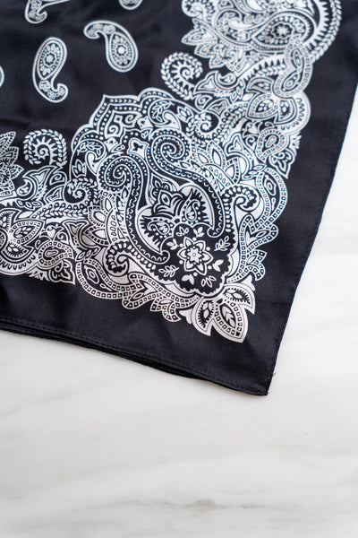Black Floral & Paisley Silk Scarf