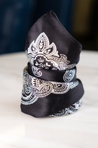 Black Floral & Paisley Silk Scarf