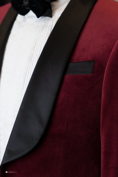 Black Satin Shawl lapel Red Suede Suit By Customize