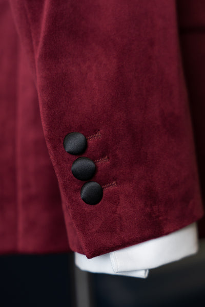Black Satin Shawl lapel Red Suede Suit By Customize