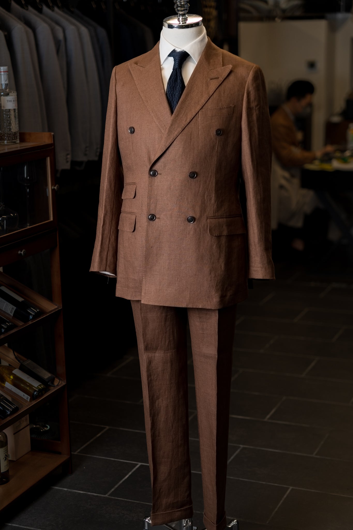 Brown Linen Double-Breasted Suit