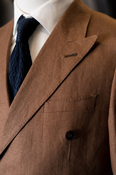 Brown Linen Double-Breasted Suit