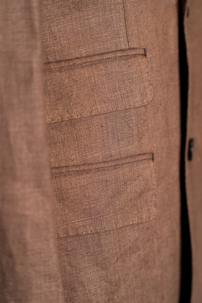 Brown Linen Double-Breasted Suit