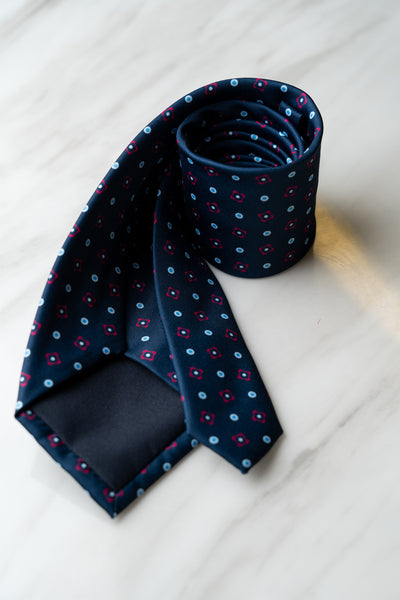 AT158BU Navy Blue Dots Tie With Bright Pink Check