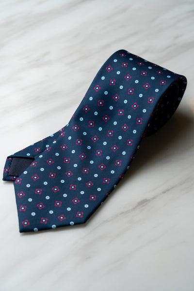 AT158BU Navy Blue Dots Tie With Bright Pink Check