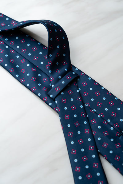 AT158BU Navy Blue Dots Tie With Bright Pink Check