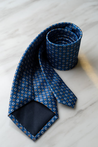 AT164BU Bright Blue Dots Tie With Orange Floral