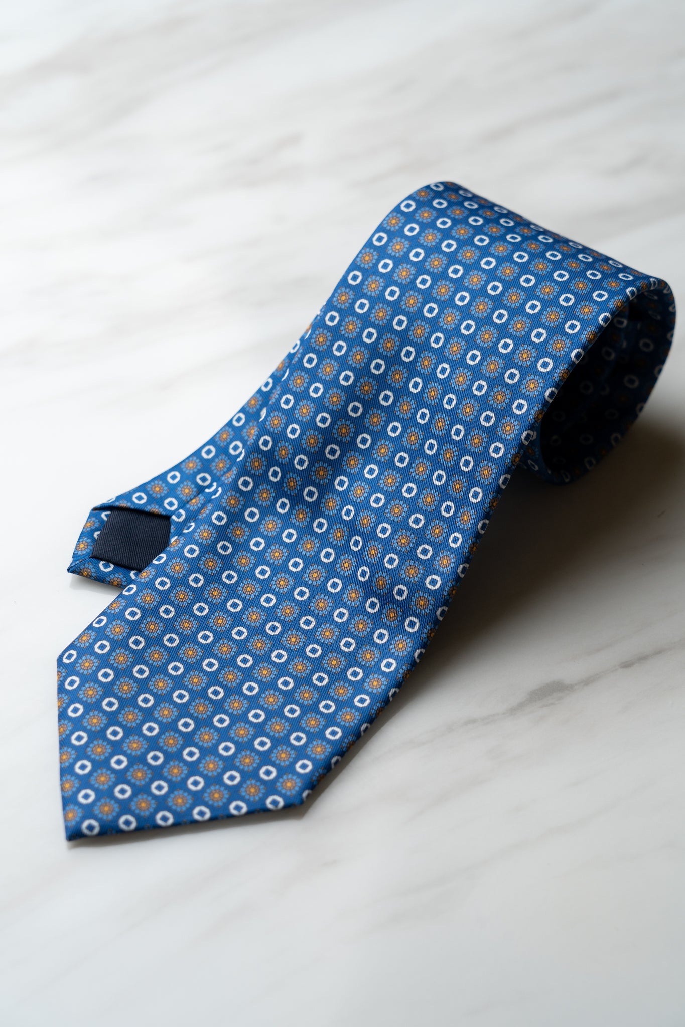 AT164BU Bright Blue Dots Tie With Orange Floral