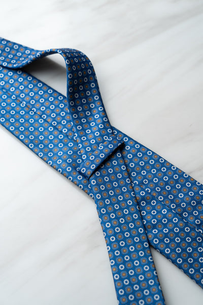 AT164BU Bright Blue Dots Tie With Orange Floral