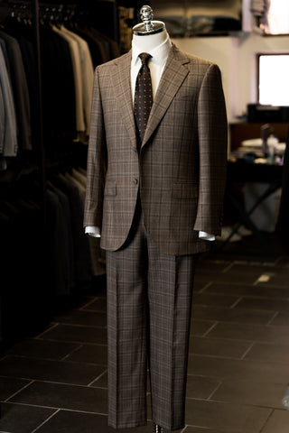 Brown Checkered Notch Lapel Suit by Customize