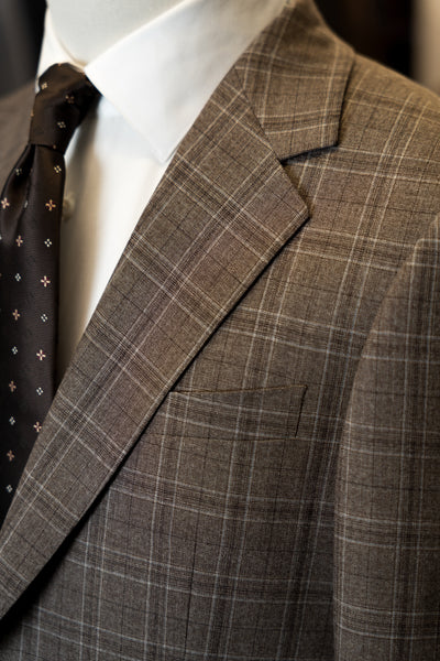 Brown Checkered Notch Lapel Suit by Customize