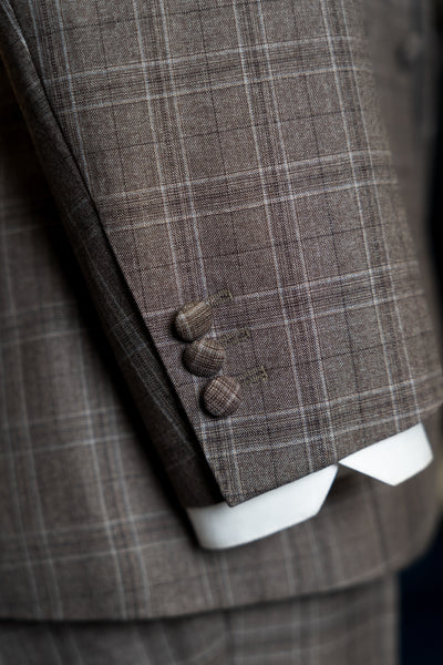 Brown Checkered Notch Lapel Suit by Customize