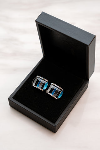 CL005BUBKW Blue/Black/White Stripe Cufflink