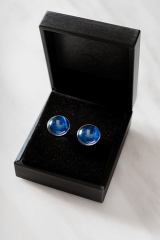 CL020BU Royal Blue Opal Cufflinks With Silver Border