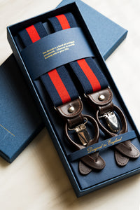 Navy Blue/Red Stripe Suspender