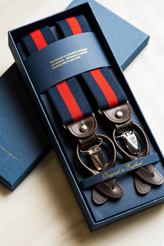 Navy Blue/Red Stripe Suspender
