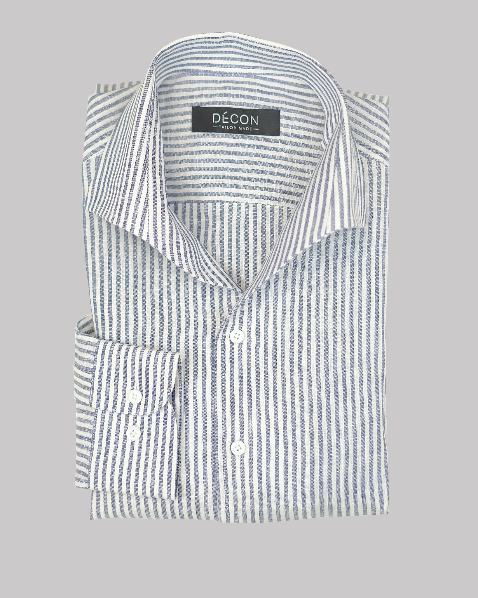 White/Blue Striped 100% 60 Lea Linen Shirt