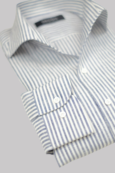 White/Blue Striped 100% 60 Lea Linen Shirt